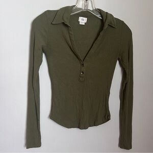 BDG Olive Ribbed Long Sleeve Lightweight Shirt Size XS